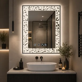Oglinda LED baie 60x80 cm margini ornamentale iluminare reglabila touch ceas digital imagine