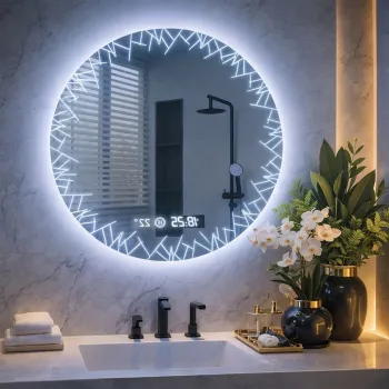 Oglinda LED baie cu dezaburire, ceas si termometru, 60cm imagine