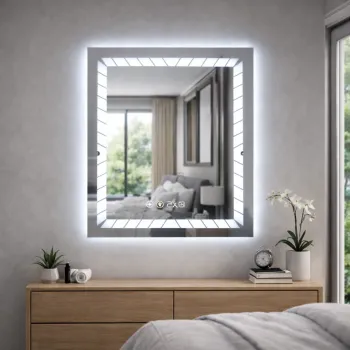 Oglinda LED  cu ceas digital si dezaburire, lumina reglabila touch, 60x80 cm imagine