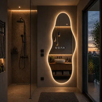 Oglinda LED forma asimetrica 55x180 cm iluminare 3 culori touch ceas digital imagine