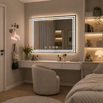 Oglinda LED moderna 80x60 cm cu 2 benzi integrate, touch, dezaburire si ceas digital imagine