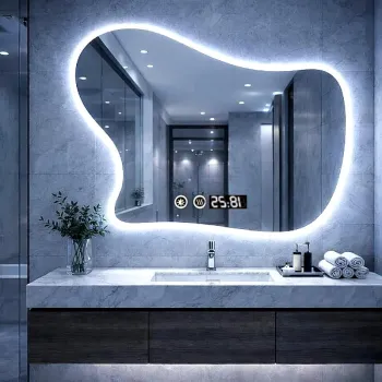 Oglinda led moderna 80x60, design fluid, cu touch si iluminare ambientala imagine