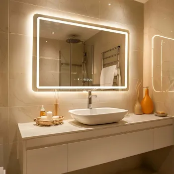 Oglinda LED  pentru baie 60x80 cm, sistem Dezaburire, Senzor Touch, Ceas, Trei Tipuri de Lumina imagine