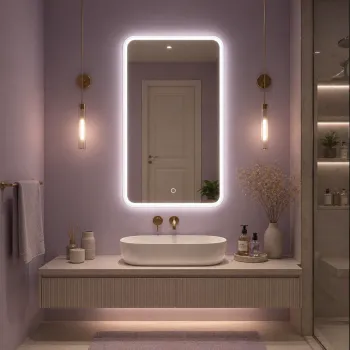 Oglinda LED Premium 80x60 cm Dreptunghiulara Iluminare Ambientala Touch 3 Culori Design Modern Minimalist imagine