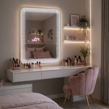 Oglinda LED Touch 90x70 cm iluminare 3 culori design modern rama aluminiu imagine