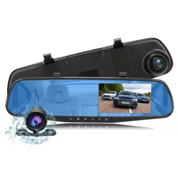 Oglinda retrovizoare cu camera HD 1080P, DVR auto, cu microfon si difuzor incorporate + camera suplimentara marsarier imagine