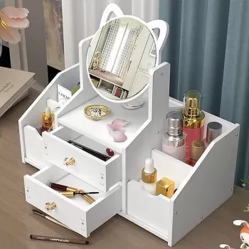 Organizator alb de machiaj cu sertar si oglinda PVC 42 x 21 x 6.5 cm imagine