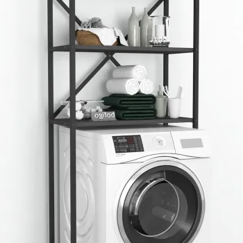 Organizator baie metalic multifunctional, raft baie cu 4-5 polite deschise 40 x 100 cm, cadru anti-rugina pentru bucatarie sau balcon, montaj rapid cu suruburi incluse, suporta obiecte grele, stil industrial modern imagine