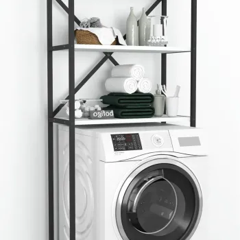 Organizator baie metalic multifunctional, raft baie cu 4-5 polite deschise 40 x 100 cm, cadru anti-rugina pentru bucatarie sau balcon, montaj rapid cu suruburi incluse, suporta obiecte grele, stil industrial modern imagine