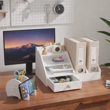 Organizator birou multifunctional cu sertar, suport documente si suport telefon, 34 x 28 x 24 cm) imagine