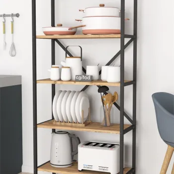Organizator bucatarie cu 5 rafturi metalice, raft bucatarie 50 x 150 cm pentru oale tocatoare condimente sau microunde, cadru metalic vopsit anti-coroziune, stabilitate maxima, stil industrial modern imagine