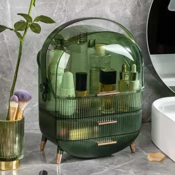 Organizator cosmetice, articole machiaj, bijuterii, cu capac transparent si 3 sertare imagine