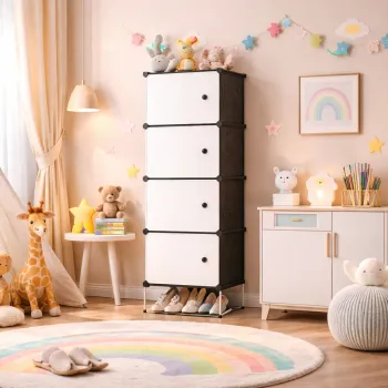 Organizator depozitare 4 compartimente 42x36x136 cm Alb imagine