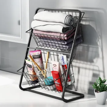 Organizator metalic cu 2 cosuri - pentru bucatarie sau baie imagine