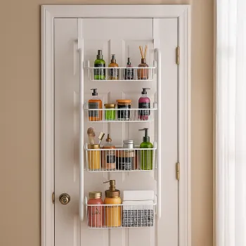 Organizator metalic cu 4 nivele pentru usa - suport depozitare 2 cosuri mari + 2 mici, culoare alb sau negru imagine