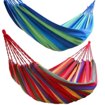 Pachet 2 hamace XL din bumbac cu bara de lemn si carabina metalica, 1 sau 2 persoane, 260x80cm/260x150cm imagine