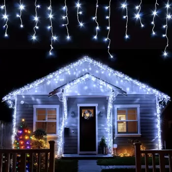 Pachet instalatii Craciun 13 metri turturi, franjuri inegali cu 300 LED-uri imagine