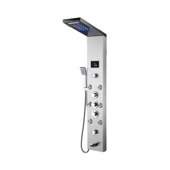 Panou dus modern din otel inoxidabil 304 cu functie cascada si jeturi multiple, montaj pe perete, culori negru, auriu si argintiu imagine