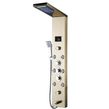 Panou dus modern din otel inoxidabil 304 cu functie cascada si jeturi multiple, montaj pe perete, culori negru, auriu si argintiu imagine