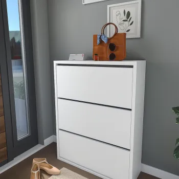 Pantofar cu usa rabatabila si rafturi glisante, 3 compartimente, PAL melaminat de 18 mm, 110  x 73,5  x 22 cm imagine