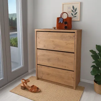 Pantofar cu usa rabatabila si rafturi glisante, 3 compartimente, PAL melaminat de 18 mm, 110  x 73,5  x 22 cm imagine