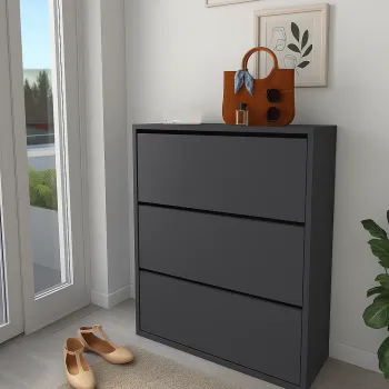 Pantofar cu usa rabatabila si rafturi glisante, 3 compartimente, PAL melaminat de 18 mm, 110  x 73,5  x 22 cm imagine