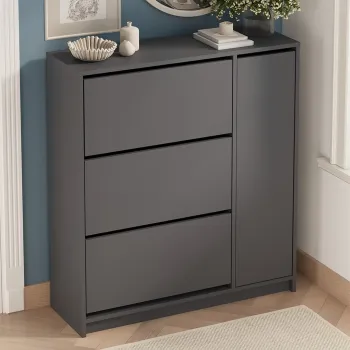 Pantofar Gizem cu usi basculante, dulap pantofi 105.2 x 35.4 x 116.5 cm capacitate 12-16 perechi, mobilier hol compact, PAL melaminat 18 mm clasa E1, mecanism flip-down pentru acces rapid, stil modern scandinav imagine