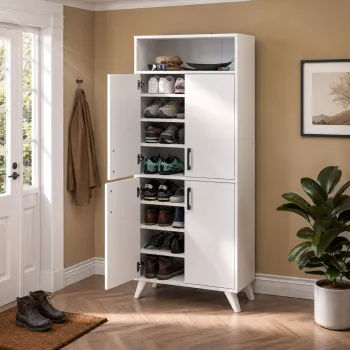 Pantofar modern 72x32x170 cm, cu 4 usi si 9 rafturi, pentru hol, intrare sau depozitare incaltaminte imagine