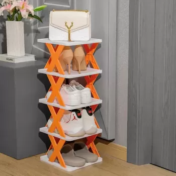 Pantofar pliabil cu 4,5 sau 6 rafturi, modulare, alb / portocaliu imagine
