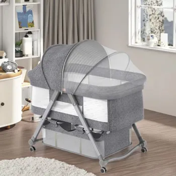 Patut Bebe Multifunctional - Portabil, Pliabil, cu Roti, cu Saltea,  Nou-Nascuti imagine