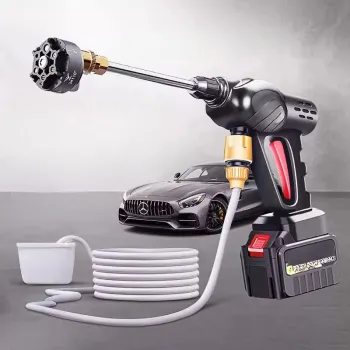 Pistol Portabil de Spalat Auto cu Baterie 21V - Presiune Ridicata, Jet Reglabil, cu Furtun si Filtru imagine