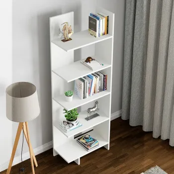 Raft Biblioteca Asimetric 5 Polite MDF Negru Decorativ Perete imagine