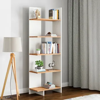 Raft Biblioteca Asimetric 5 Polite MDF Negru Decorativ Perete imagine