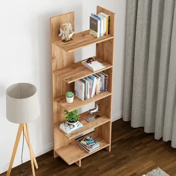 Raft Biblioteca Asimetric 5 Polite MDF Negru Decorativ Perete imagine