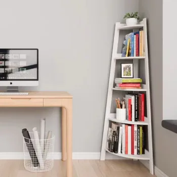 Raft biblioteca de colt cu 5 polite, alb, 52 x 34 x 150cm imagine