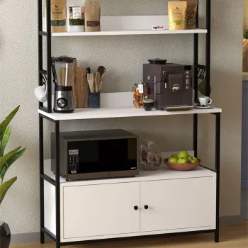 Raft bucatarie Ethiopia cu 2 usi, 90 x 180 cm, 3 polite deschise + 2 usi inferioare, cadru metalic + PAL melaminat 18 mm, capacitate mare depozitare pentru bucatarie sau camara, stil industrial modern loft imagine