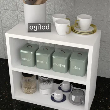 Raft condimente 3 nivele, suport condimente bucatarie cu cadru metalic anti-rugina, organizator pentru sticle si ustensile mici 50 x 30 cm, montaj pe perete sau blat, curatare usoara, stil modern industrial imagine