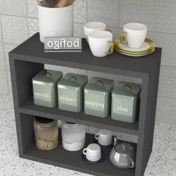 Raft condimente 3 nivele, suport condimente bucatarie cu cadru metalic anti-rugina, organizator pentru sticle si ustensile mici 50 x 30 cm, montaj pe perete sau blat, curatare usoara, stil modern industrial imagine