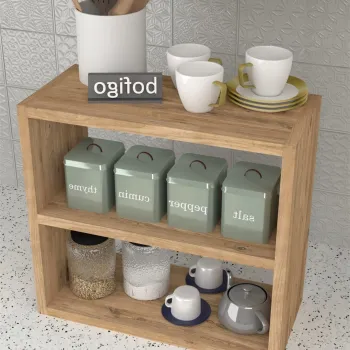 Raft condimente 3 nivele, suport condimente bucatarie cu cadru metalic anti-rugina, organizator pentru sticle si ustensile mici 50 x 30 cm, montaj pe perete sau blat, curatare usoara, stil modern industrial imagine