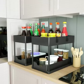 Raft de depozitare sub chiuveta, 2 bucati, 2 nivele, multifunctional imagine