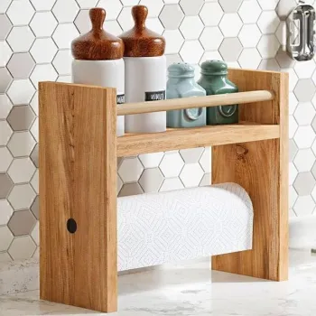 Raft lemn bucatarie 2 in 1 cu suport prosop hartie, organizator condimente, 30x13.5x29 cm imagine