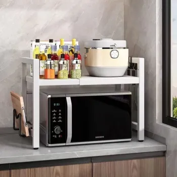 Raft metalic cuptor cu microunde, negru, etajera ajustabila, organizator bucatarie, 40-60 x 36.5 x 45 cm imagine