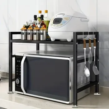 Raft metalic cuptor cu microunde, negru, etajera ajustabila, organizator bucatarie, 40-60 x 36.5 x 45 cm imagine