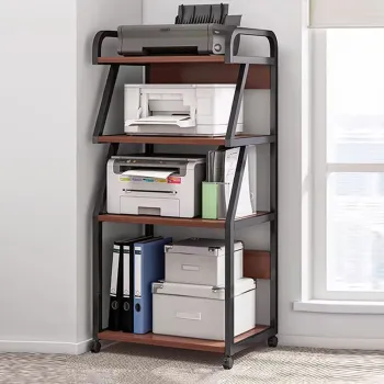 Raft multifunctional cu roti pentru birou, 4 niveluri, cadru metalic, blat MDF, 55x40x131 cm imagine