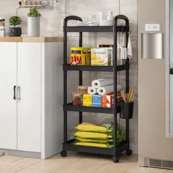 Raft organizator cu 4 niveluri, mobil, multifunctional, cu roti si accesorii incluse 97x25,5x34,5 cm imagine