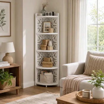 Raft organizator decorativ cu 5 etaje, alb, ideal pentru living, baie sau dormitor, 120x23cm imagine
