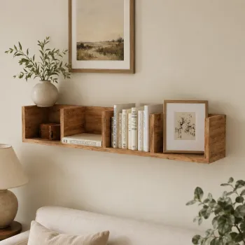 Raft suspendat din PAL 90,5x17,8x17 cm, cu 4 compartimente, pentru carti si decoratiuni imagine