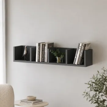 Raft suspendat din PAL 90,5x17,8x17 cm, cu 4 compartimente, pentru carti si decoratiuni imagine