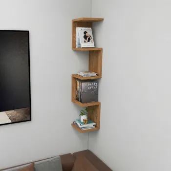 Raft suspendat tip zig-zag din PAL 22,3x22,3x111 cm, cu 4 polite, pentru carti si decoratiuni imagine