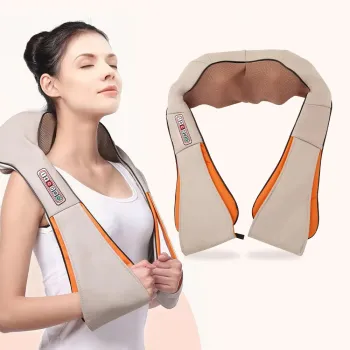 RESIGILAT - Aparat de masaj cervical, cu incalzire, infrarosu si bile, pentru umeri si gat, 24W, piele imagine